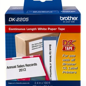 Brother DK-2205 Label Roll 2.4" x 100ft Continuous Black on White-0