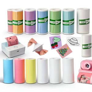 OMGFUNAA 15-Roll Thermal Paper & Label Combo for Mini Printers 57x25mm-0