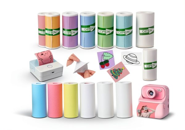 OMGFUNAA 15-Roll Thermal Paper & Label Combo for Mini Printers 57x25mm-0